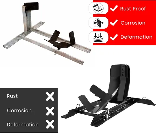 Miniatura 5 de GRAND PITSTOP Calzo de rueda universal para soporte de motocicleta para remolque, completamente ajustable, desmontable y plegable (negro)