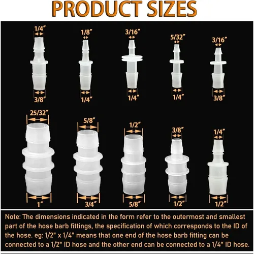 Miniatura 2 de 66 piezas de accesorios de púas de manguera, reductor de púas, conectores de tubería empalmadora para aire líquido, ID1/2"x1/4", 1/2"x3/8