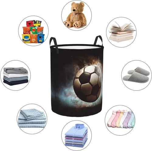 Miniatura 6 de Sport Soccer print Circular Hamper Waterproof Storage Bin Organizer Basket Laundry Hamper With Handles For Clothes Toys Small