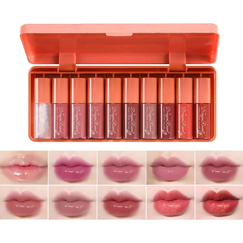 Charm Kiss Juego de tintes de labios de 10 colores, acabado acuoso, tinte de labios coreano, tinte de labios multiusos, tinte de labios y mejillas,