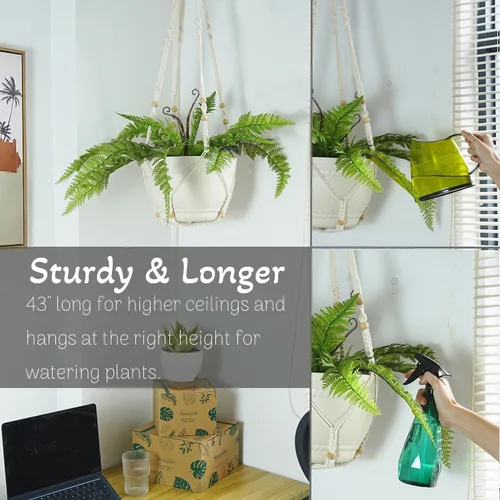 Miniatura 2 de Bouqlife Perchas para plantas de macramé de 43 pulgadas, grandes para macetas de hasta 12 pulgadas, extra largas con ganchos de lazo resistentes
