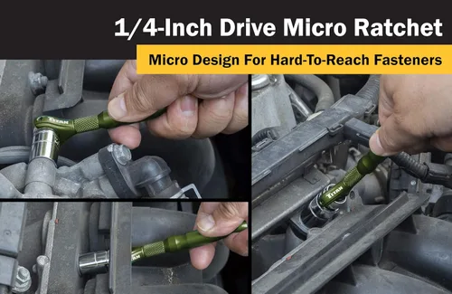 Miniatura 5 de Titan Tools 11324 - Destornillador con trinquete micro de 1/4 de pulgada x 4 pulgadas y 90 dientes - Verde