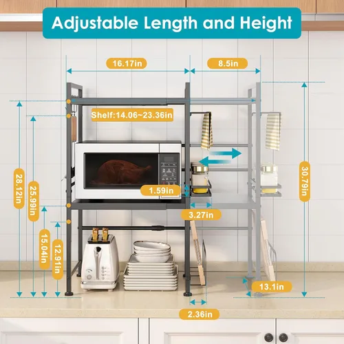 Miniatura 3 de DOLALIKE Estante para Horno de Microondas, Soporte de Microondas Expandible para Encimera, Almacenamiento de Utensilios de Cocina y Vajilla, Estante