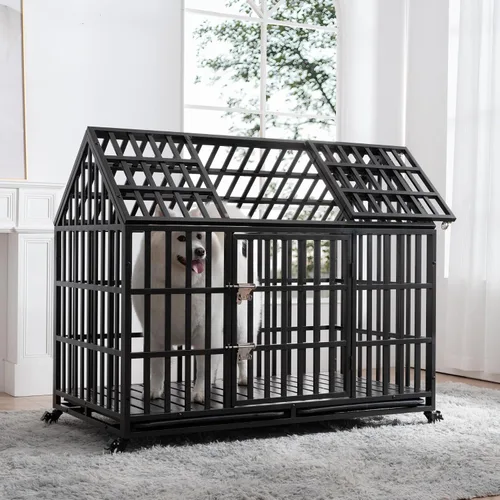 Miniatura 3 de Jaula para perros de alta resistencia, gran metal fuerte para perros y mascotas pequeños, medianos y grandes, fácil de montar con cerraduras