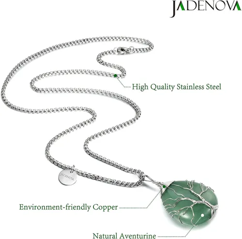 Miniatura 2 de JADENOVA Collar de cristal curativo para mujer, colgante de árbol de la familia, con alambre envuelto en alambre y colgante de lágrima curativa