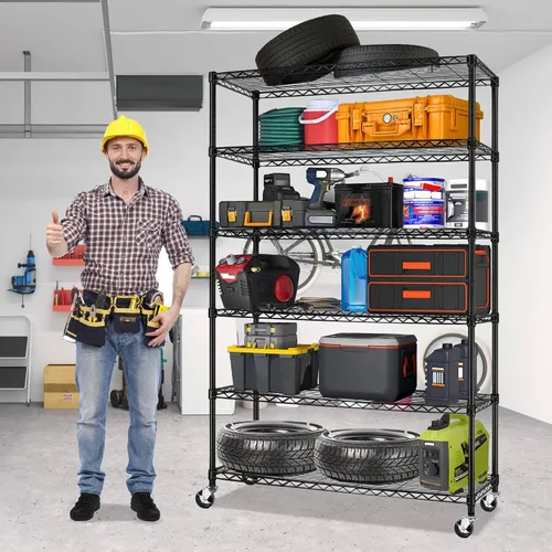 Miniatura 10 de Estantería metálica de 6000 libras de capacidad, estantes ajustables de 6 niveles para almacenamiento, estante de alambre de grado comercial Cromado