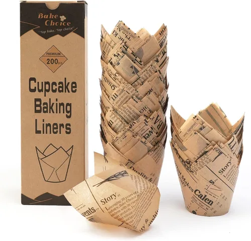 Miniatura 8 de Bake Choice Nordic Paper 200 unidades de forros de tulipán marrón para magdalenas, tamaño estándar, papel pergamino de la UE, forros de tulipán