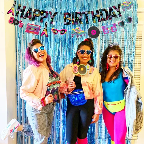 Miniatura 3 de Sursurprise Decoraciones de fiesta temática de regreso a los 80, pancarta de feliz cumpleaños de los años 80, suministros de fiesta de cumpleaños