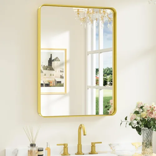 Miniatura 68 de Keonjinn Espejos de baño negros para sobre el fregadero, espejos cuadrados grandes de 36 x 36 pulgadas para pared, espejo rectangular redondeado