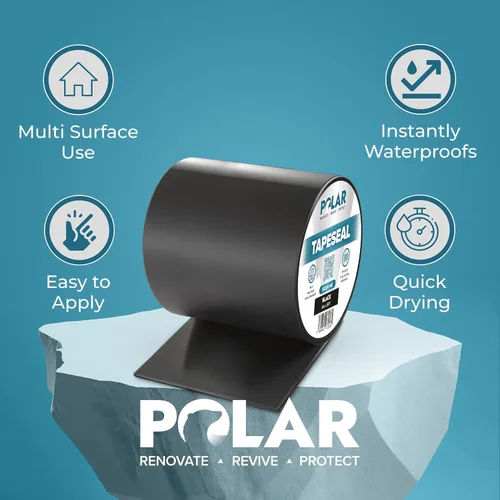 Miniatura 2 de Polar TapeSeal Black - 2 pulgadas x 5 pies Cinta impermeable de goma para fugas y grietas en techos, tuberías de PVC, bajantes, fontanería