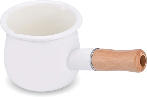 Miniatura 10 de Olla de leche esmaltada, olla pequeña para leche, calentador de mantequilla de 4 pulgadas, 17 onzas, sartén pequeña esmaltada con mango de madera