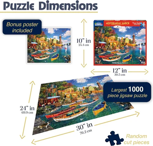 Miniatura 2 de White Mountain Rompecabezas de 1000 piezas de barcos costeros escénicos con piezas grandes para adultos y familia de 24 x 30 pulgadas, puerto
