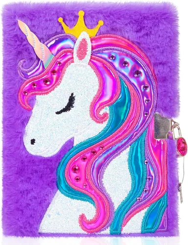Diario de unicornio para niñas con cerradura, juguetes de unicornio de peluche, regalo para niñas adolescentes, cuaderno de escritura de unicornio