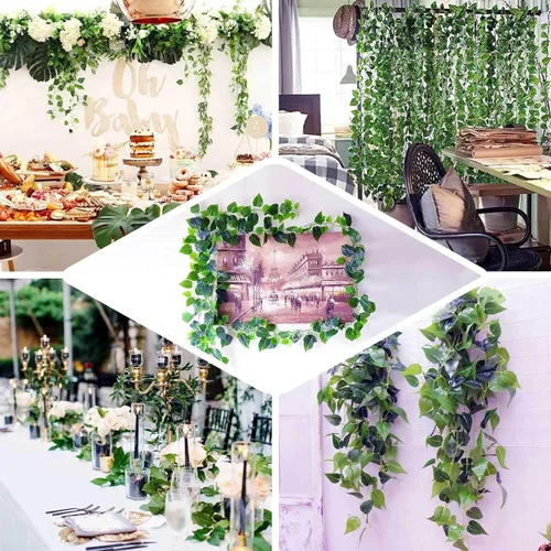 Miniatura 5 de Efavormart - Guirnalda artificial de hojas de álamo verde de 5 pies, vid verde exuberante al tacto real para grandes banquetes de mesa y decoración