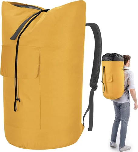 Miniatura 15 de Mochila para lavandería, 115L, resistente, extra grande, bolsa de ropa sucia con correas para el hombro, bolsa de ropa sucia con cierre de cordón