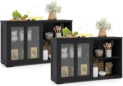 Miniatura 7 de Aparador de buffet compacto de 42 pulgadas con puertas correderas de vidrio y estante ajustable para comedor, sala de estar