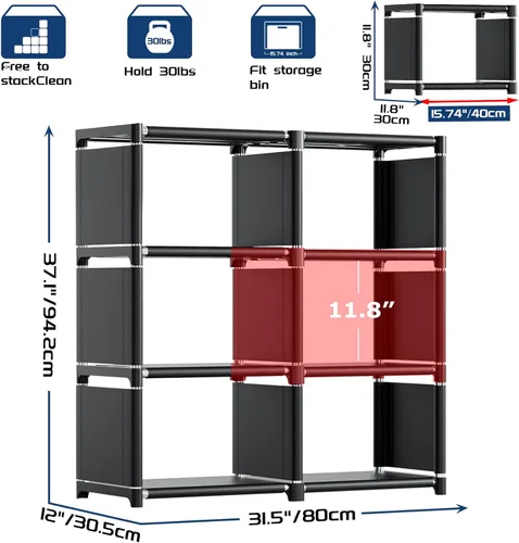 Miniatura 3 de Mavivegue Estante para libros, organizador de almacenamiento de 6 cubos, estantería de bricolaje, estantería de cubo de metal, estantería alta