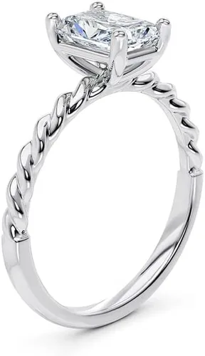 Miniatura 2 de IGI - Anillo de compromiso de diamantes de talla radiante blanco de 1, 2 y 3 quilates, con excelente solitario de banda trenzada, creado