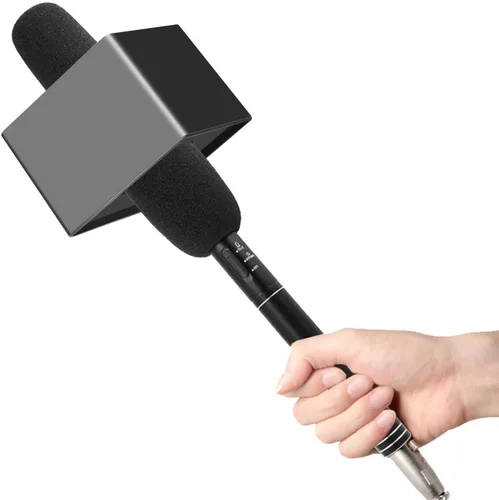 Miniatura 5 de 2 piezas portátil cuadrado en forma de cubo micrófono entrevista micrófono bandera bandera logo superior ABS material, blanco y negro