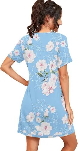 Miniatura 5 de PrinStory - Camisón de manga corta para mujer con plisado y cuello redondo