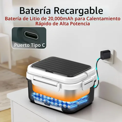 Miniatura 2 de Lonchera eléctrica inalámbrica XL de 6.3 tazas para adultos, 20000 mAh recargable alimentada por batería inteligente para hombres y mujeres