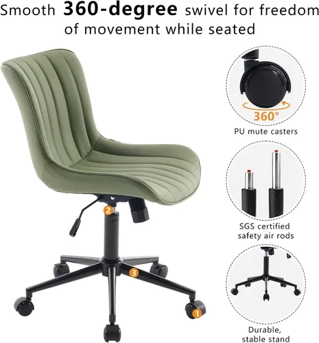 Miniatura 5 de YOUNIKE Silla de Escritorio de Oficina en Casa sin Brazos con Ruedas Silla de Tocador Compacta y Cómoda con Respaldo Ajustable Moderna Pequeña Verde