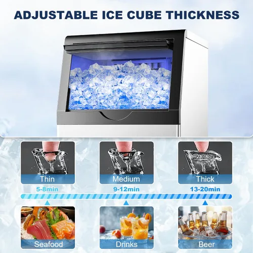 Miniatura 3 de Máquina comercial de hielo de 90 libras/24 horas, máquina de hielo de acero inoxidable bajo encimera o independiente con almacenamiento de 25