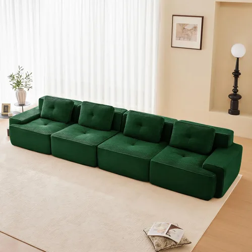 Miniatura 56 de Sofás modulares modulares sin hueso de 82 pulgadas para sala de estar, juego de sofá comprimido de 2 plazas, no requiere montaje, tela de pana, Verde