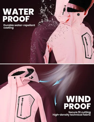 Miniatura 4 de Ewedoos Chaquetas de esquí de nieve para mujer con capucha desmontable, resistente al viento, chaqueta de snowboard de invierno para mujer