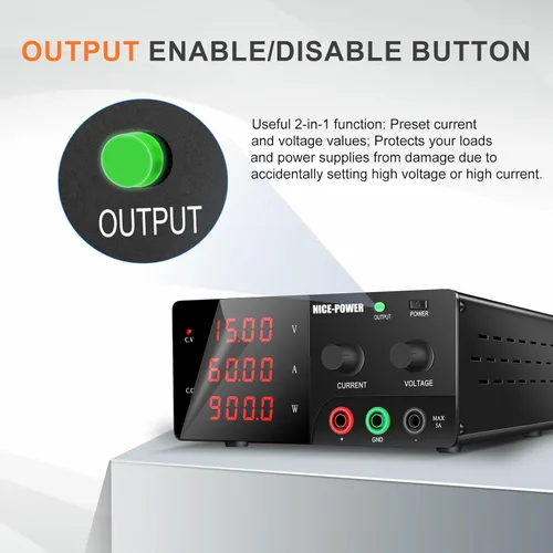 Miniatura 5 de NICE-POWER Fuente de alimentación de CC variable, fuente de alimentación de banco de alta potencia de 15V 60A 900W con perilla de codificador