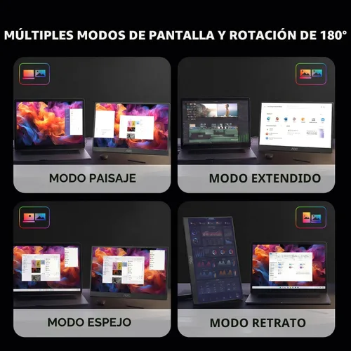 Miniatura 5 de AOC Monitor portátil de 15.6 pulgadas FHD 1080P IPS 125% sRGB, monitor de viaje USB-C HDMI para laptop, segunda pantalla externa ultra delgada
