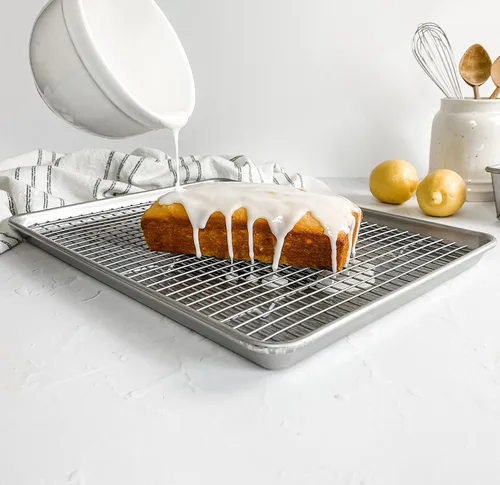 Miniatura 5 de Utensilio para horno lámina cuadrante USA Pan, lámina para hornear y juego de rejilla para enfriamiento antiadherente, metálico , set hojas/estante