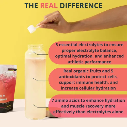 Miniatura 6 de Real Hydration Advanced Electrolyte Powder - Hecho con frutas orgánicas reales y sal rosa - Cero azúcar y vegano - Soporte de hidratación, inmune