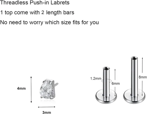 Miniatura 2 de ENONTY 1 pieza de 16G G23 titanio sin rosca Labret Stud Push In Bling CZ Labret Cluster Labret Tragus Helix Conch Lobe Rook Cartiltilago Push Back