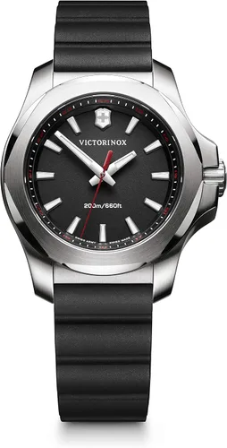 Victorinox Swiss Army I.N.O.X. Correa de goma de cuarzo suizo de acero inoxidable, color negro, 18 Reloj casual