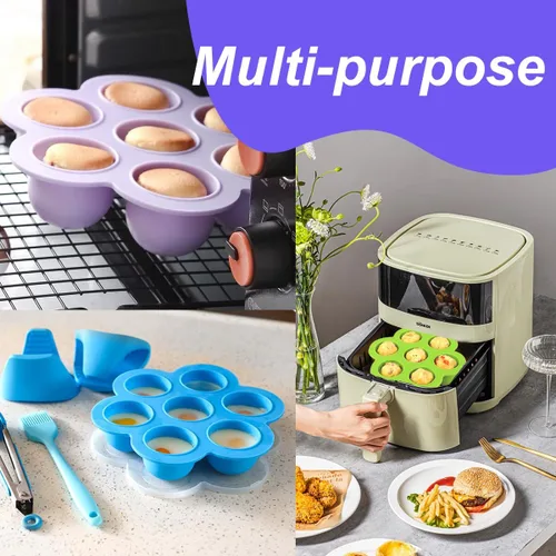 Miniatura 6 de Paquete de 3 moldes de silicona para mordeduras de huevo para freidora de aire, alternativa a la máquina de mordeduras de huevo Sous Vide