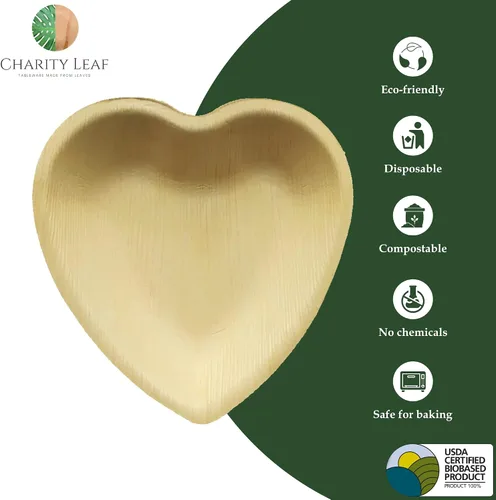 Miniatura 2 de Charity Leaf Platos desechables de hoja de palma de 6 pulgadas (25 piezas) Platos de bambú para servir, tableros desechables, vajilla ecológica