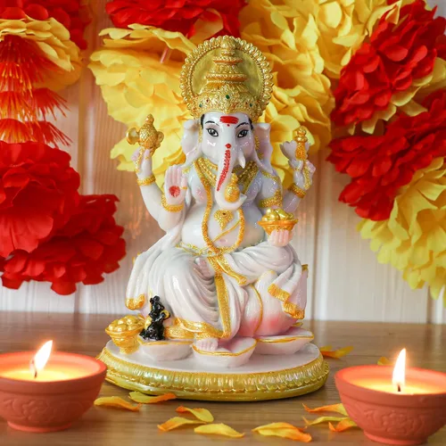 Miniatura 4 de alikiki Figura de Dios hindú Ganesh Chaturthi – 8.4 pulgadas de alto, ídolo indio Ganesha, estatua de elefante hindú Dios Pooja, artículo Diwali