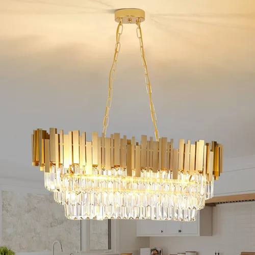 Miniatura 14 de Lámpara de araña moderna de cristal, 9 luces, lámpara de araña dorada, lámpara de comedor, sala de estar, dormitorio, vestíbulo, pasillo, candelabro