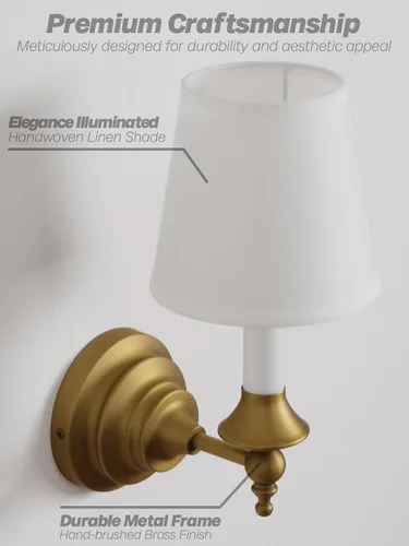 Miniatura 2 de Lámpara de pared vintage de tela rústica, lámpara de pared de tela de lino rústica, lámpara de pared con acabado de latón antiguo cableado
