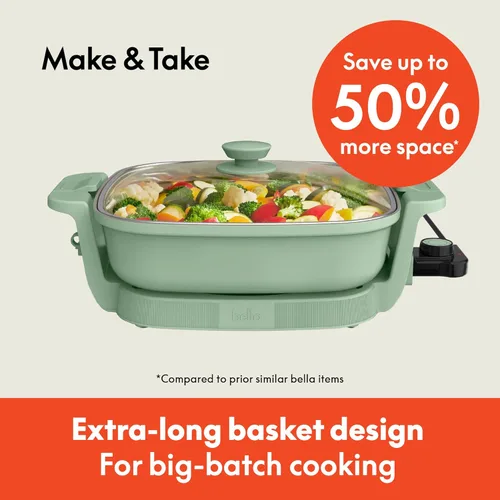 Miniatura 2 de Sartén Eléctrica Bella Make & Take, Utensilios de cocina Fits-anywhere™, Revestimiento Cerámico EverGood™, Temperatura Ajustable y Tapa de Vidrio