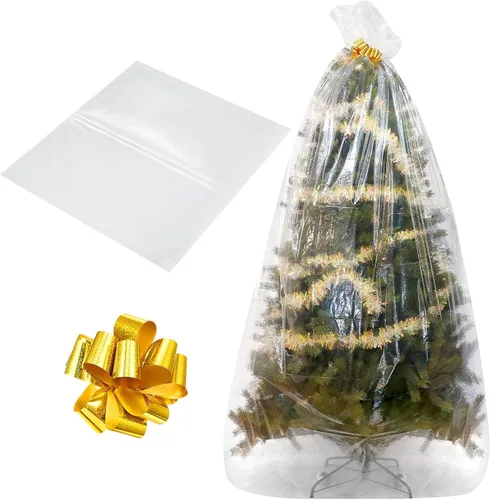 Boao Bolsa de extracción de árbol de Navidad de 8.8 x 5.8 pies con lazo de cinta dorada, bolsa grande de eliminación de árbol de Navidad impermeable