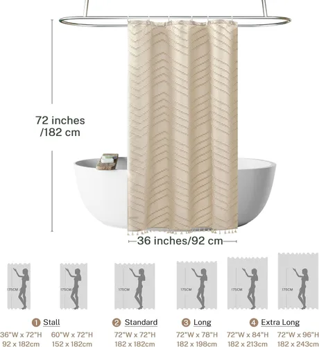 Miniatura 4 de Cortina de ducha Siiluminisoy de 36x72 beige, cortina de ducha de tela de tamaño pequeño, cortinas de ducha de tela con tufting, diseño chevron a
