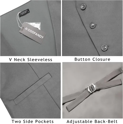 Miniatura 4 de COOFANDY Chaleco de traje de negocios para hombre, chaleco de vestir casual, chaleco formal ajustado