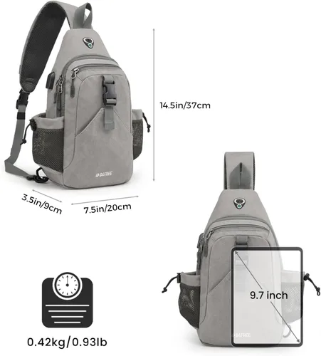 Miniatura 3 de G4Free - Mochila de lona con asa cruzada y puerto de carga USB con bloqueo RFID, mochila de pecho para senderismo, mochila de día para hombres y Gris