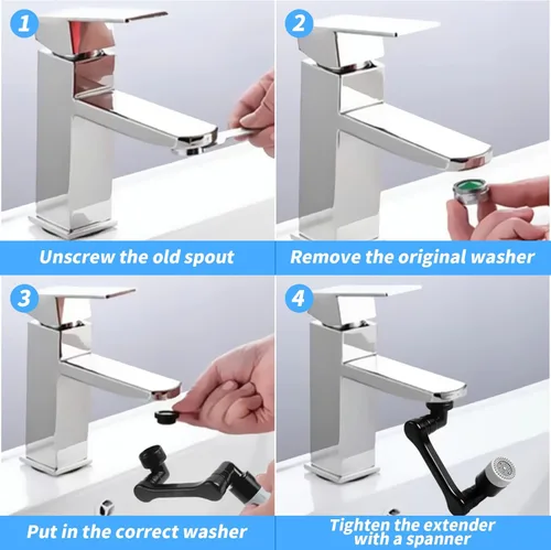 Miniatura 7 de Extensor de grifo giratorio de 1080° con 2 funciones, extensión de fregadero giratoria resistente, brazo robótico giratorio universal, extensión