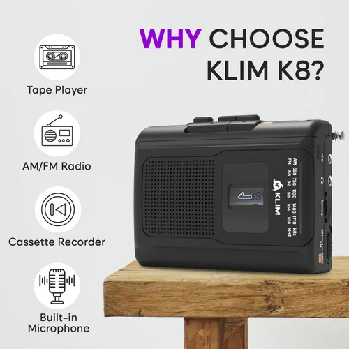 Miniatura 2 de KLIM K8 Reproductor de Casetes Portátil + Grabadora de Casetes + Nuevo + Reproductor de Casetes Walkman AM/FM + Micrófono y Altavoz Integrados +