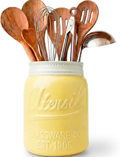 Miniatura 13 de Comfify Portautensilios de Tarro Mason de Boca Ancha Organizador Decorativo de Utensilios de Cocina Crock - Regalo Perfecto para Utensilios