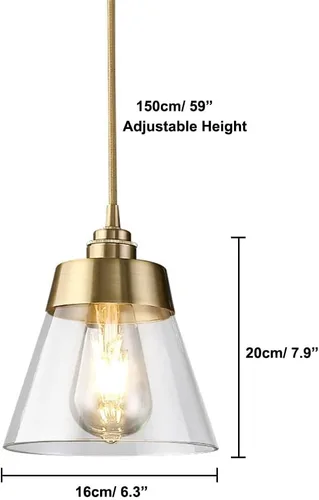 Miniatura 7 de Lámpara colgante con pantalla de vidrio, lámpara colgante de latón con acabado dorado, lámpara colgante de techo ajustable para mesita de noche