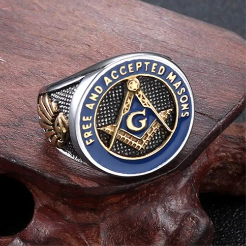 Miniatura 2 de Anillos de masón sin masones para hombre, de acero inoxidable, anillo de masón, plateado, azul, francmasonería, punk, motero, alianza de boda